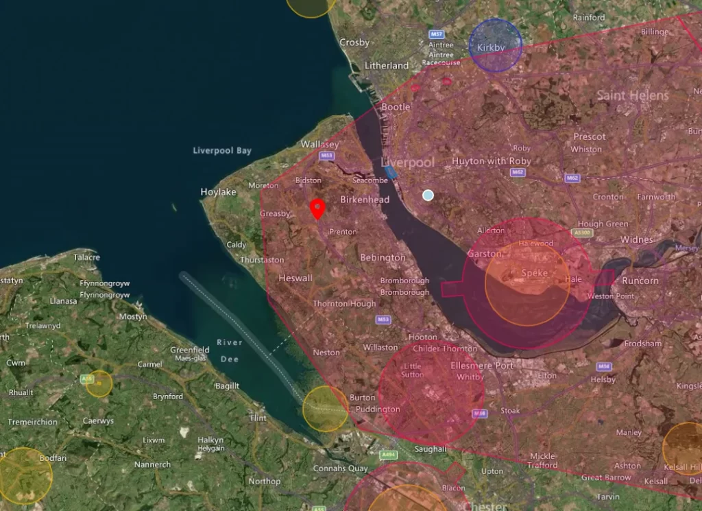 Wirral Drone Airspace Map Satellite Overview