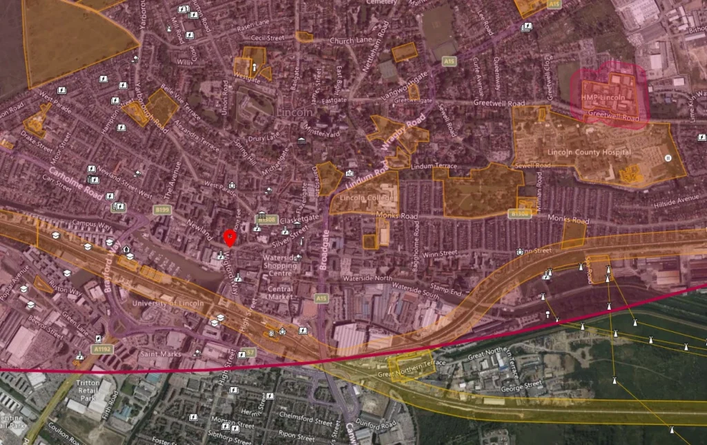 Lincoln Aerial Drone Safety Map Close Overview
